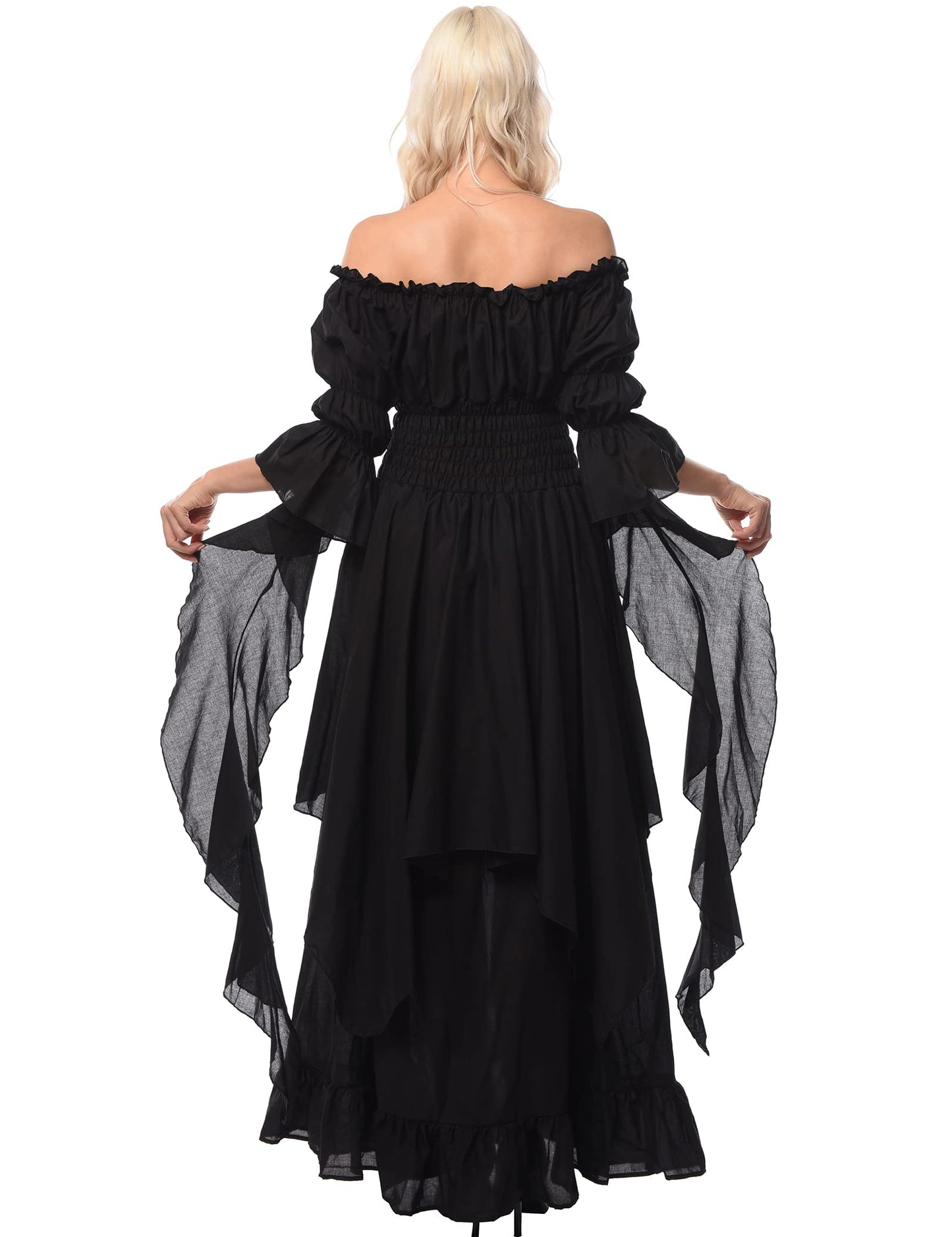 LTAKK Renaissance Dress Medieval Costume Victorian Dresses Women Peasant Gothic Fairy Witch Wedding Under Dress, Black, S/M