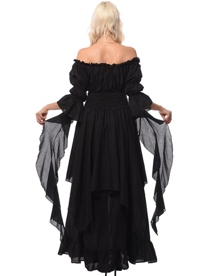 LTAKK Renaissance Dress Medieval Costume Victorian Dresses Women Peasant Gothic Fairy Witch Wedding Under Dress, Black, S/M