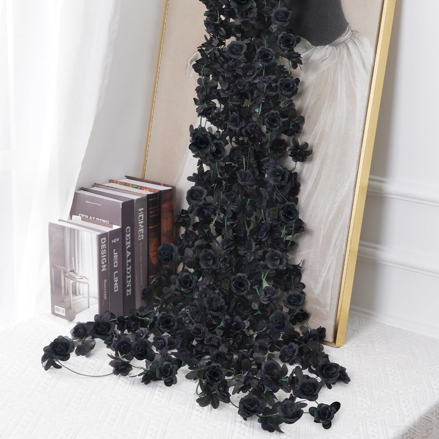 BLEUM CADE 2Pcs 16.4Ft Flower Garland Artificial Rose Vines for Bedroom, Cute Fake Hanging Flower Vines Floral Garland Decorations for Halloween Wedding Party Wall Room Decor Aesthetic