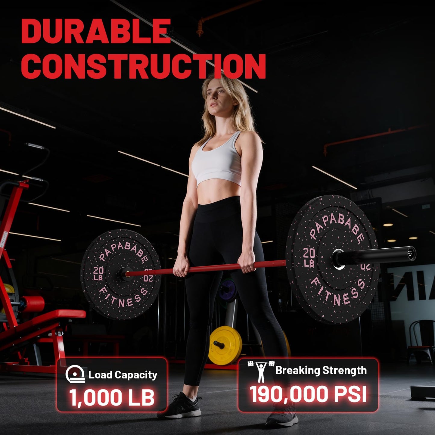 25mm 35lb Womens Olympic Barbell 6.5FT Olympic Barbell 2inch 1000lb Capacity Olympic Bar with Moderate Knurling For Squats Curls Deadlifts Weightlifting Red