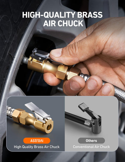 AstroAI Digital Tire Pressure Gauge, Heavy Duty Tire Inflator Gauge 250PSI Air Chuck Compressor Accessories with Stainless Braided Hose, Rotatable Dial&Quick Connect Coupler for Truck/RV/SUV