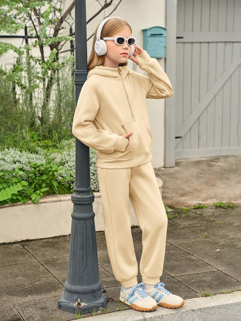 Girls 2 Piece Outfits Sweatsuit Kids Fleece Half Zip Hoodies Sweatshirt and Sweatpants Set with Pockets