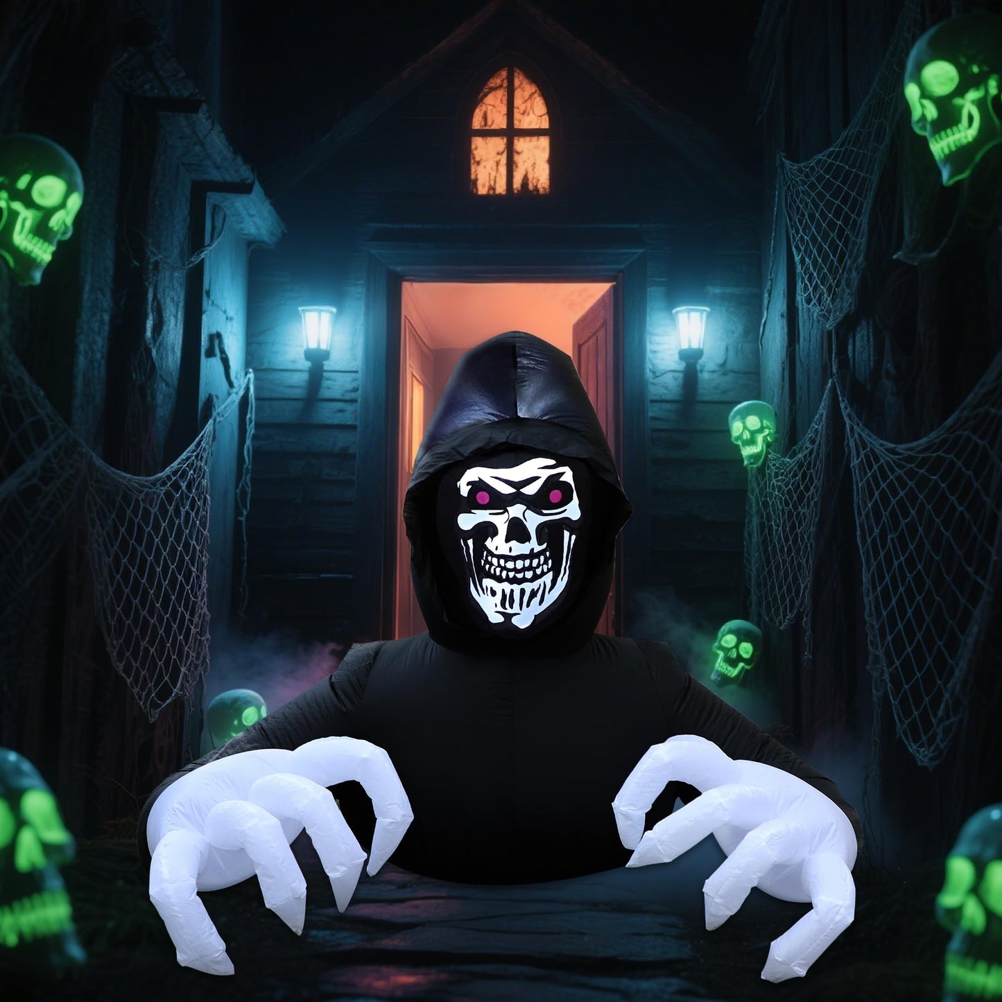 DR.DUDU 6 Ft Halloween Inflatable Decoration Grim Reaper Spooky Ghost with LED Lights for Outdoor Garden Yard Lawn