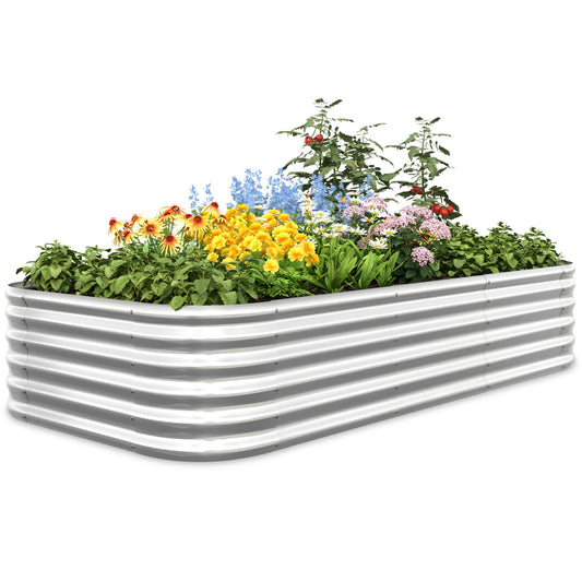 Quictent Raised Garden Bed Kit Oval Galvanized Metal Planter Box Tall for Vegetables Outdoor Backyard, Strengthened by Crossbar, Silver 8x4x1.5 ft