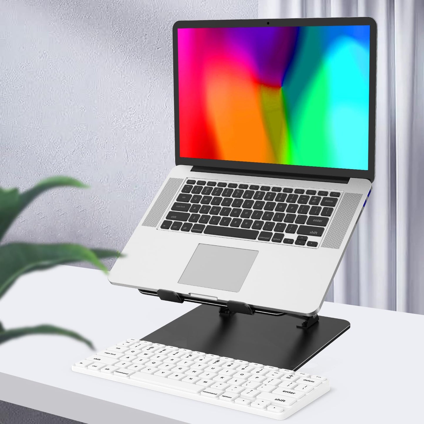 Nayka Adjustable Laptop Stand for Desk, Metal Foldable Laptop Riser, Portable Laptop Holder Desktop Book Stands, Ventilated Cooling Computer Notebook Stand Compatible with 10-15.6” Laptops