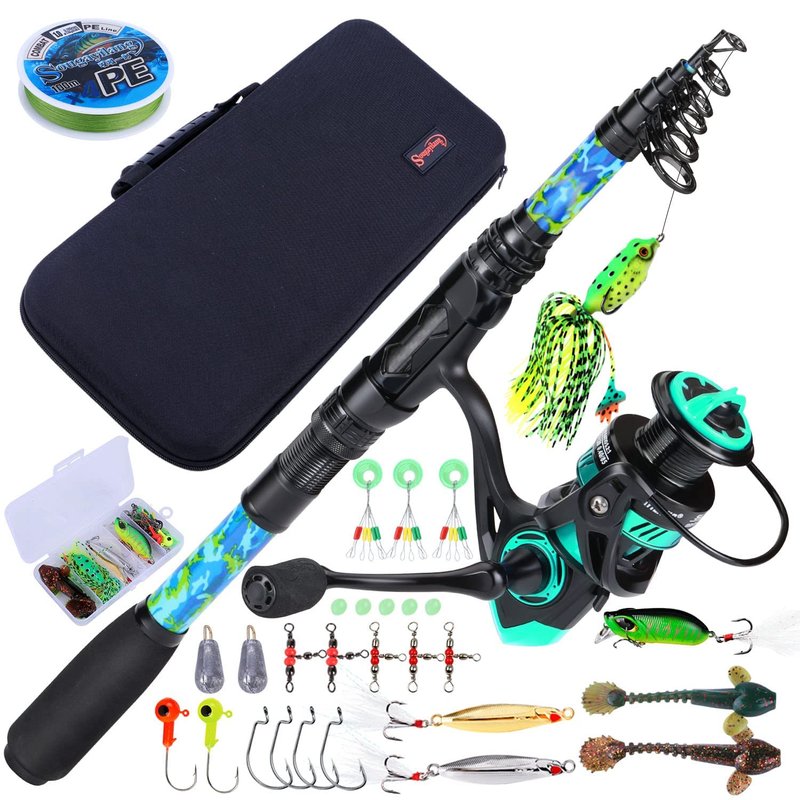 Sougayilang Telescopic Fishing Rod and Reel Combo – Full Kit with Carrier Bag, 11+1 Bearings Spinning Reel, Carbon Fiber Travel Pole for Bass, Trout, Catfish, Redfish – Saltwater Freshwater