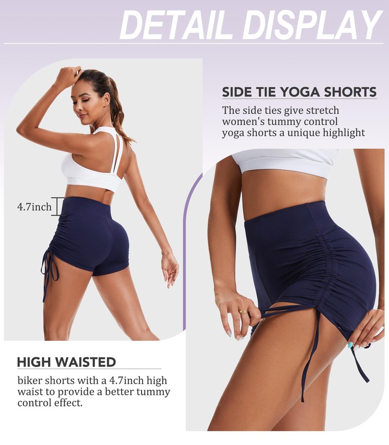 FULLSOFT 5" High Waisted Biker Shorts Tummy Control - Spandex Yoga, Workout, Cycling, Volleyball, Dance, Athletic Shorts(Navy Blue,Small-Medium)