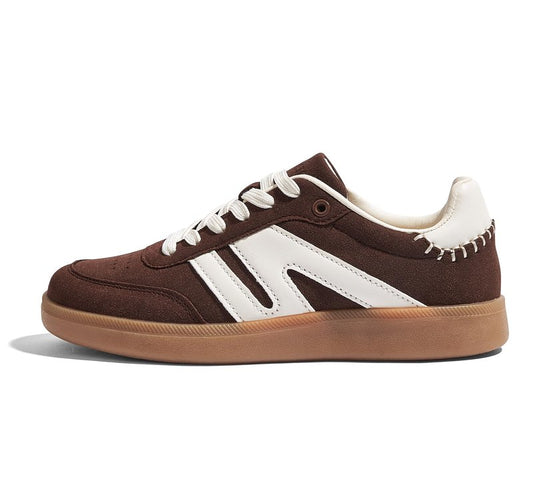 LUCKY STEP Women Classic Retro Gum Sole Fashion Sneakers Casual Tennis Skate Shoe Genuine Leather Walking Footwear Anti Slip Trainers(Dark Brown,8)