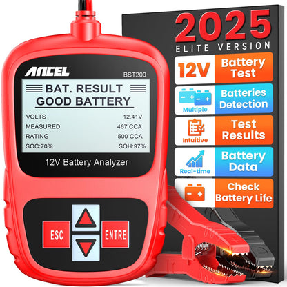 ANCEL BST200 Car Battery Tester 12V Automotive, 100-1100 CCA Battery Load Tester Tool, Auto Battery Analyzer Digital Tester for Car Truck Motorcycle SUV Boat and More