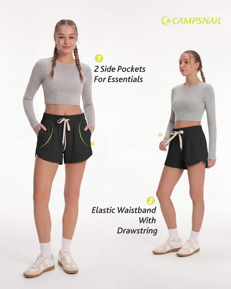 CAMPSNAIL Athletic Shorts for Women - Workout Casual High Waisted Black Sweat Shorts Comfy for Running Gym Lounge Summer