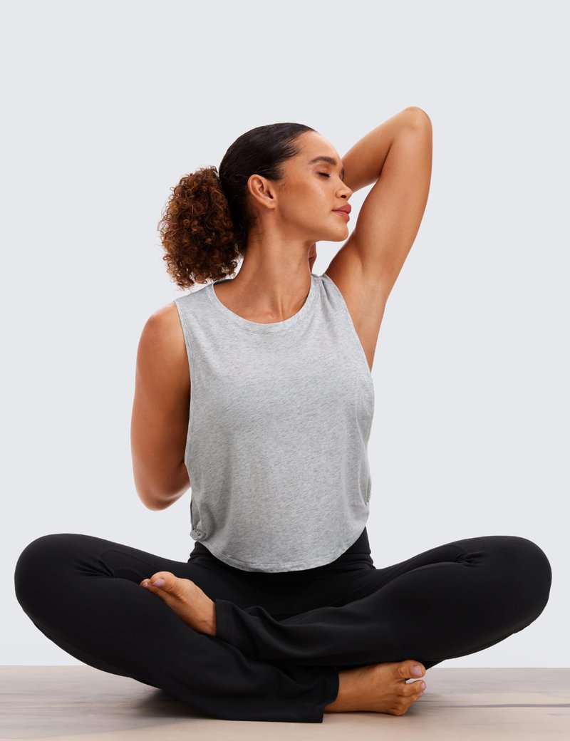 CRZ YOGA Pima Cotton Large Armhole Tank Tops for Women - Workout Sport Athletic Yoga Running Gym Loose Crop Sleeveless Shirts Light Grey Heather X-Small