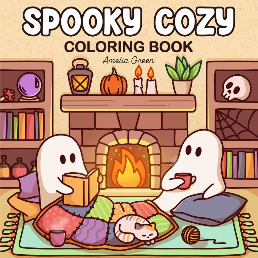 Spooky Cozy: Cute & Simple Coloring Book for Adults and Teens Featuring Adorable Characters, Creepy Creatures and Cozy Hygge Scenes for Relaxation