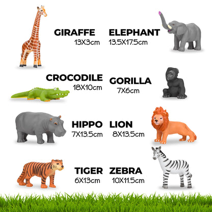 Learning Minds Jungle Animal Figures - Set of 8 Jumbo Zoo Animals For 1, 2, 3 Year Olds - Toy Safari Animals For Kids Age 18 Months Plus - Toys For 1 Year Old Boys - Suitable From 18 Months