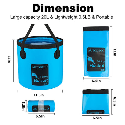 AUTODECO Collapsible Bucket 5 Gallon Container Folding Water Bucket Portable Wash Basin for Camping Fishing Travelling Outdoor Gardening Blue 1Pcs 20L