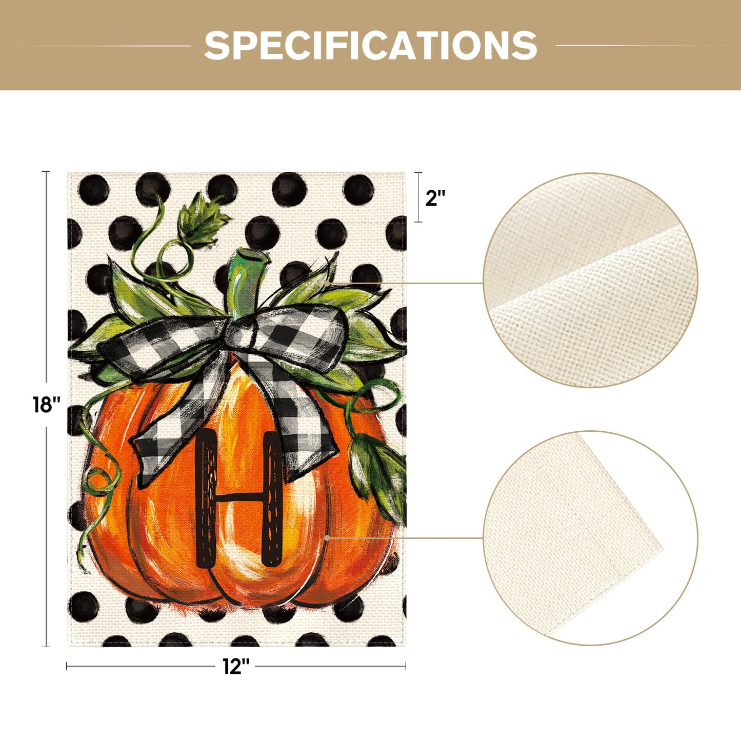 AVOIN colorlife Fall Monogram Letter H Garden Flag Polka Dot Pumpkin 12x18 Inch Double Sided Outside, Small Burlap Family Last Name Initial Yard Decoration