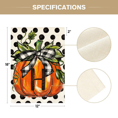 AVOIN colorlife Fall Monogram Letter H Garden Flag Polka Dot Pumpkin 12x18 Inch Double Sided Outside, Small Burlap Family Last Name Initial Yard Decoration