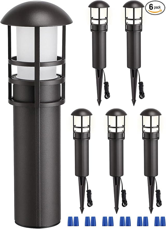 LEONLITE Low Voltage Landscape Pathway Lights, 3W 12V AC/DC Landscape Lighting, Waterproof CRI90+ Pathway Lighting Wired for Yard Lawn, Bronze Aluminum Housing, ETL Listed, 4000K Cool White, Pack of 6