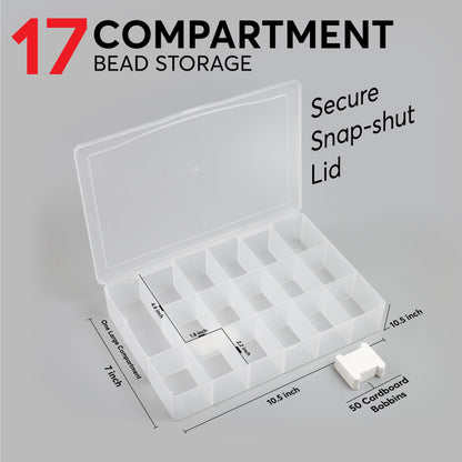 2PACK Embroidery Floss Organizer Box with 50 Cardboard Bobbins - 17 Compartments Clear embroidery thread and Beads organizer box, Snap-Tight Clear Sewing Organizer - Jewelry Bead Holder (Made in USA)