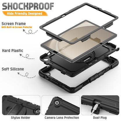 SEYMCY Case for Samsung Galaxy Tab A9+/ A9 Plus 11 Inch 2023, Full Body Shockproof with Screen Protector, 360° Rotating Hand Strap & Stand, Shoulder Strap for Samsung A9 Plus Tablet Case, Black
