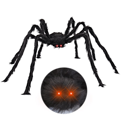 JOYIN 6.5ft Halloween Spider Outdoor Decorations, Light-up LED Eyes Scary Giant Fake Large Hairy Spider Props for Halloween Yard Lawn Decoration, Indoor Party Supplies and Outside Decor, Black