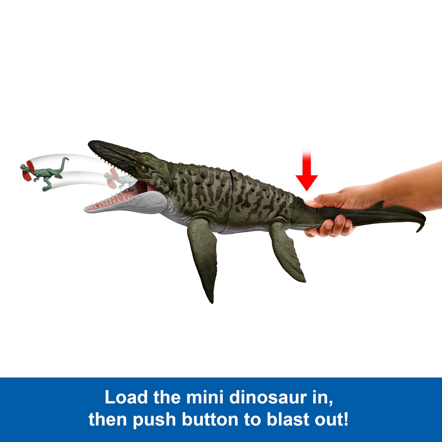 Mattel Jurassic World Rebirth Bite N Blast Mosasaurus Action Figure & Mini Dilophosaurus, Wide Jaw Dinosaur Toy, Movie-Accurate Posable, Digital Play, JJP80