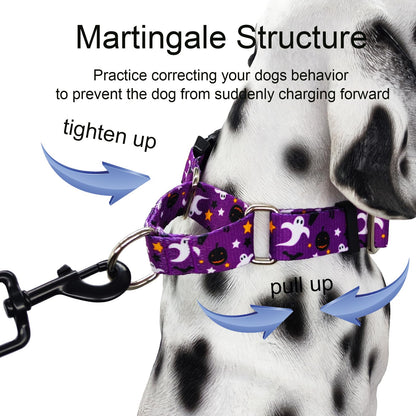 Fidohug Halloween Martingale Collar for Dogs with Buckle Adjustable Holiday Dog Collars (Purple Ghost, Medium)