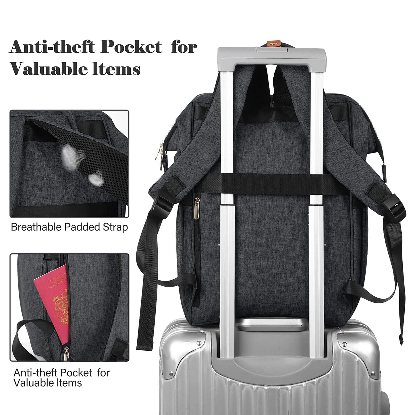 RJEU Backpack, School Backpack for Uni Leisure Job, Beautiful and Sophisticated Daypack with Laptop Compartment & Anti Theft Pocket, Waterproof Backpack Gifts for Mum Girl For Birthday, Hy58-black