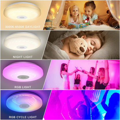 56W RGB LED Ceiling Light with Bluetooth Speaker Ceiling Lamp with remote control Dimmable color changing lamp for family party Christmas cool/warm lighting for Children's Room Living-and Bedroom