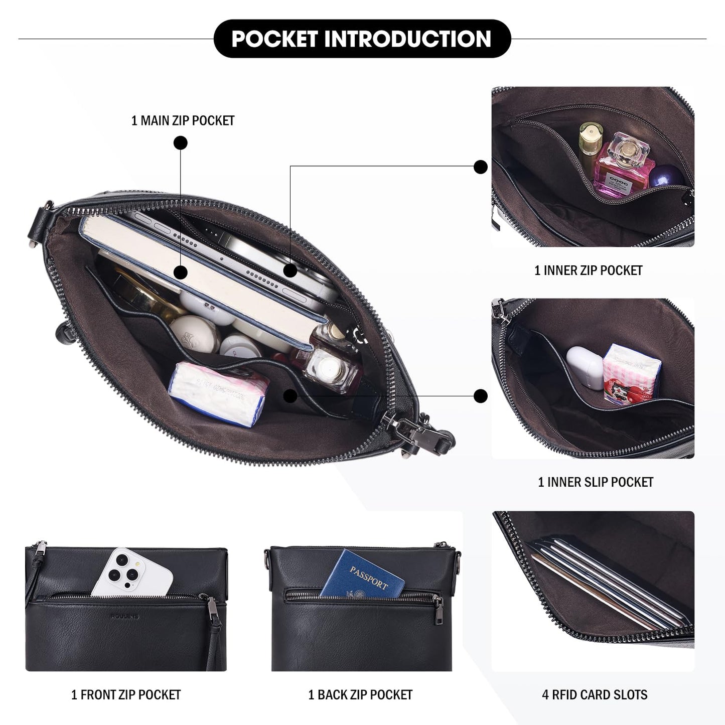 Roulens Trendy Crossbody Bag for Women,Lightweight Medium Crossbody Purse Soft Leather Women's Shoulder Handbags with Adjustable Wide Strap