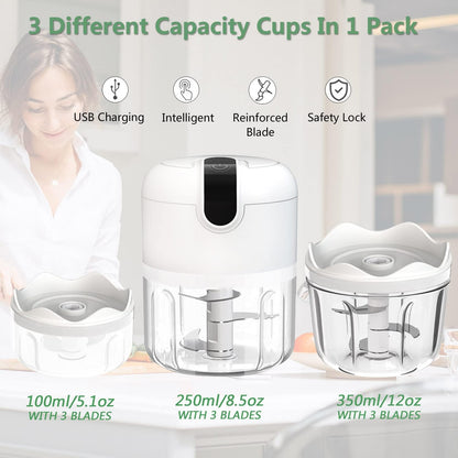 250ML Electric Garlic Chopper, Mini Portable Veggie Choppers, Garlic Grinder Masher Onion Chopper, Blender to Vegetable, Wireless Food Processor for Ginger, Chili, Fruit, Meat, etc