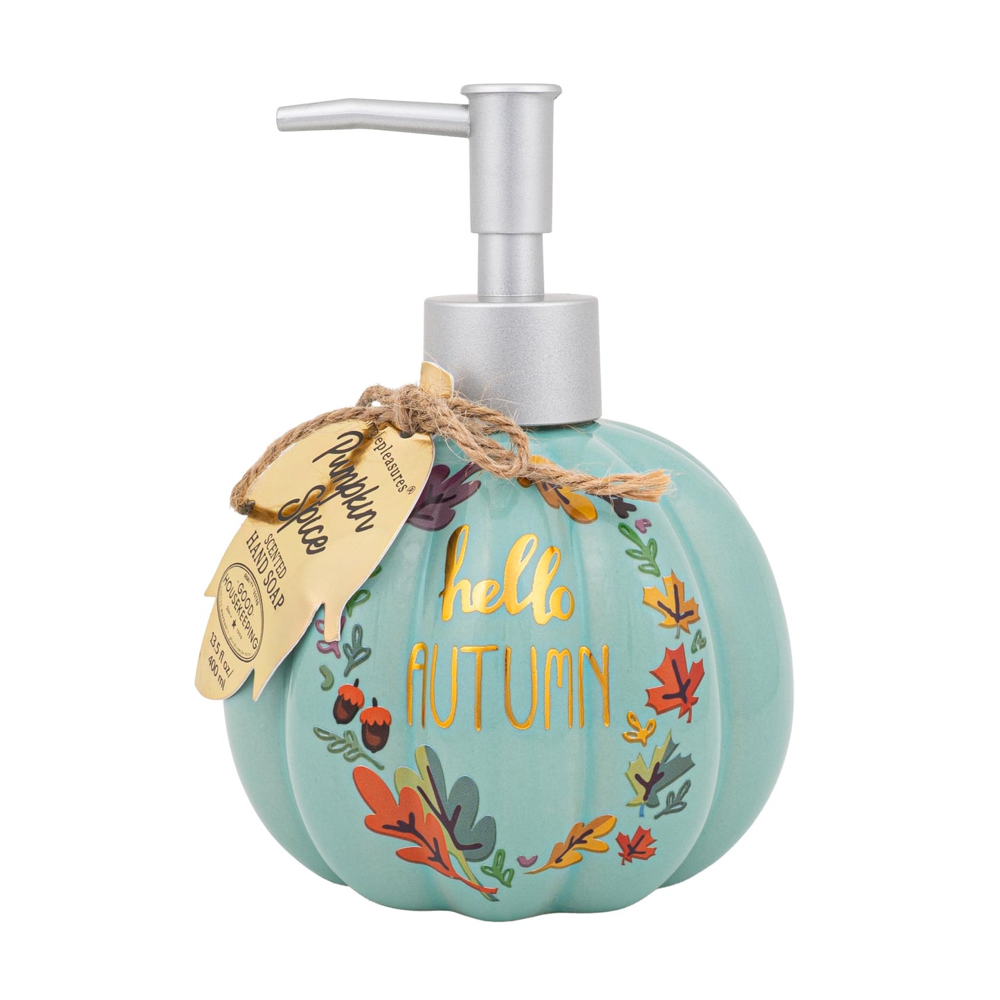Simple Pleasures Autumn Teal Pumpkin Hand Soap Dispenser with Scented Liquid Soap - Decorative Hand Pump Refillable Soap Dispenser for Kitchen and Bathroom Sinks