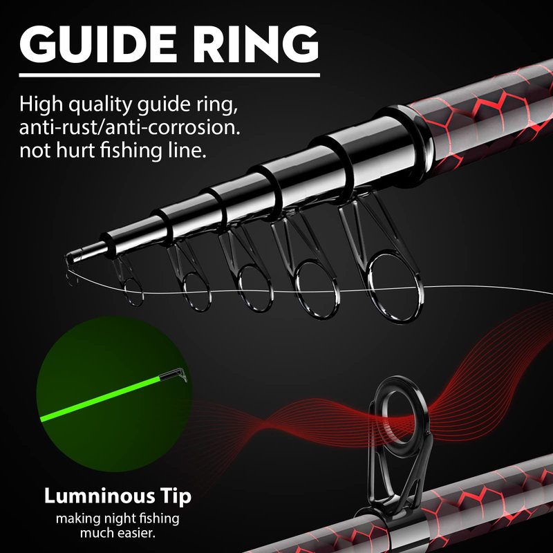 QudraKast Fishing Rod and Reel Combos - High Precision Machined Pattern Telescopic Fishing Pole and 12+1 Full Metal Ultra Smooth Spinning Reel Combos with Carrier Bag 1.8 M