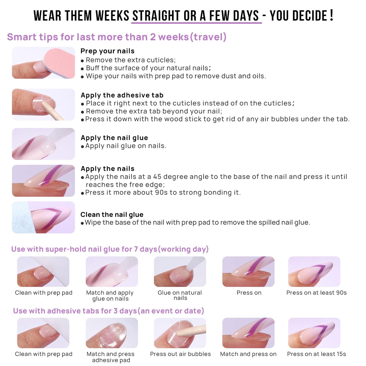 BTArtbox French Tip Press On Nails - Short Almond Press on Nails, Glue On Nails for Gift, Natural Reusable Stick On Nails in 15 Sizes - 30 Fake Nails Kit, Black Swan