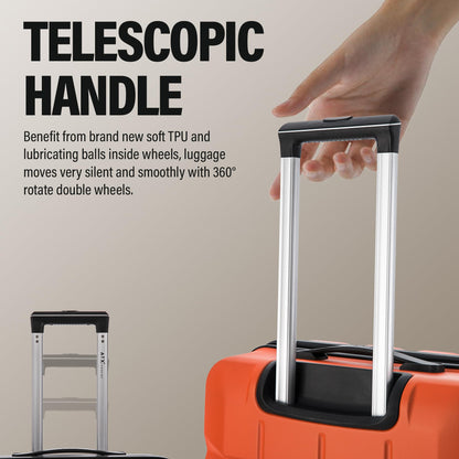 ATX Luggage Medium Suitcase on 4 Dual Spinner Wheels Super Lightweight ABS Hard Shell Hold Check in with Built-in TSA Lock (Orange, 65Liter)