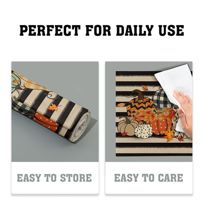 Fall Placemats Set of 4, Autumn Place Mats 12x18 Inch Leopard Buffalo Plaid Pumpkin Heat Resistant Washable Tablemats for Farmhouse Kitchen Dining Thanksgiving Halloween Party