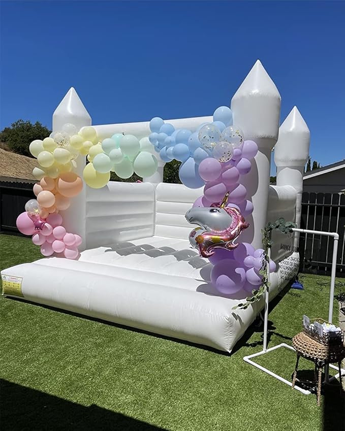 White Bounce House Castle with Air Blower 13FT, PVC Inflatable Bouncy Castle White Jumper Bouncy Castle Wedding Decorations Jumping Bed for Party Birthday(13FT x 11.5FT x 10FT)