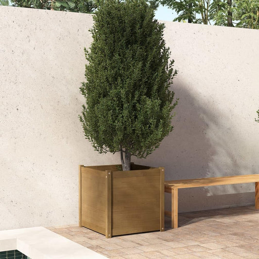 Owoxanthellate 23.6"x23.6" Square Honey-Brown Large Planter, Solid Pine Wood Outdoor Garden Box for Flowers Veggies Herbs on Patio Balcony Backyard