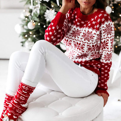 EXLURA Patterns Reindeer Ugly Christmas Crew Neck Long Sleeve Sweater Jumper Pullover Knitted Printed Tops