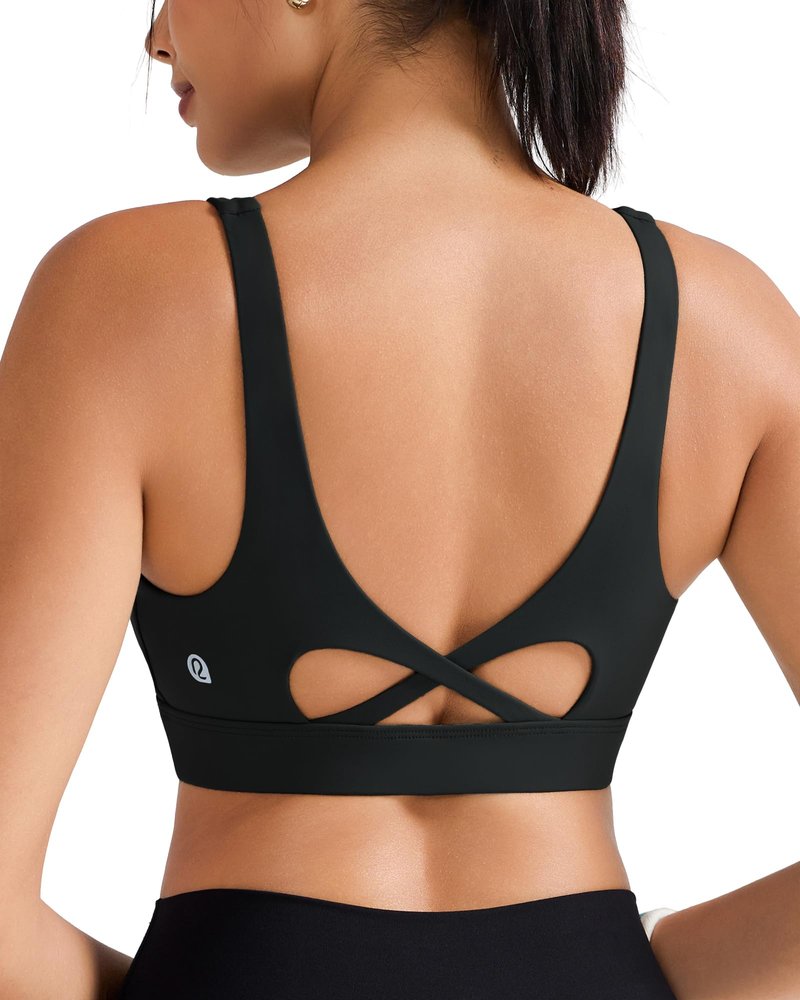 RUNNING GIRL Sports Bra for Women High Support, Molded Cup High Impact Sports Bras with Sewn in Pads Workout Running Bra(3128 Black L)