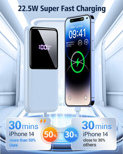 Portable Charger Power Bank - 15000mAh Fast Charging Powerbank Travel Camping Essential Battery Pack with Built in 22.5W Output Cable Compatible with iPhone 17 16 15 14 13 Samsung Google iPad, 1 Pack