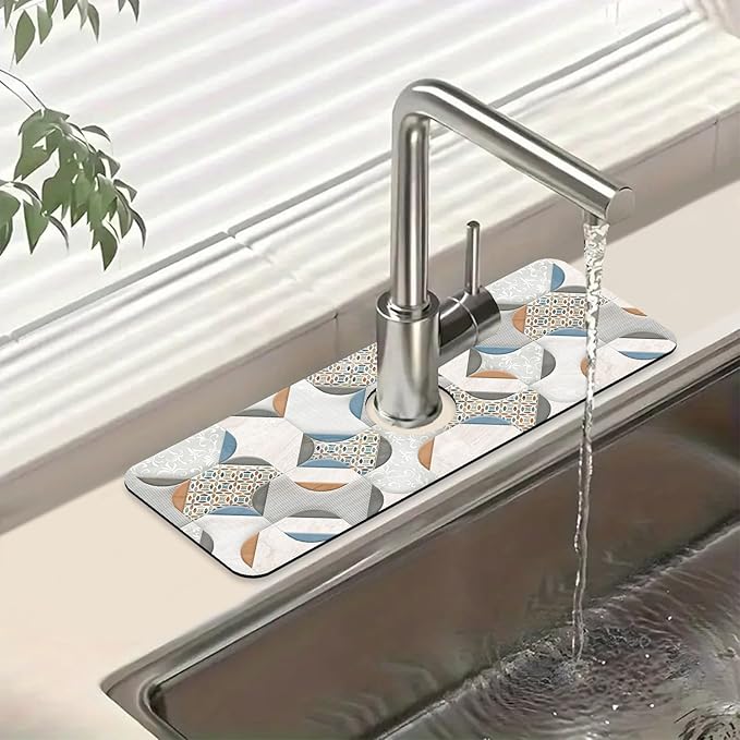 Ceramic Wall Tiles Sink Splash Guard Faucet Mat Moroccan Graphics Super