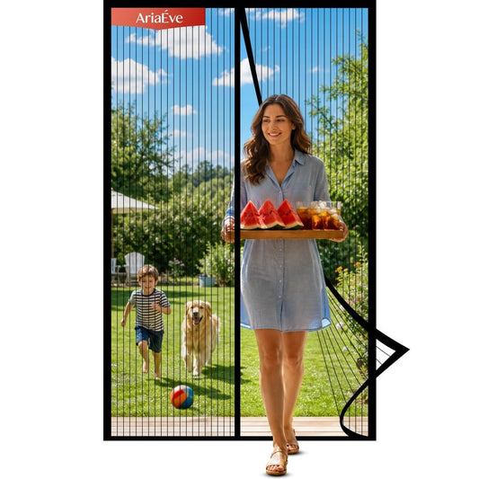 Magnetic Screen Door -Fit Door Size 38.0 x 83.0'' Retractable Screen Door Mesh for Front Door or Sliding Door, Pet & Kid Friendly, Hands-Free Closure Keeps Bugs Out & Lets Breeze in, Stripe Black