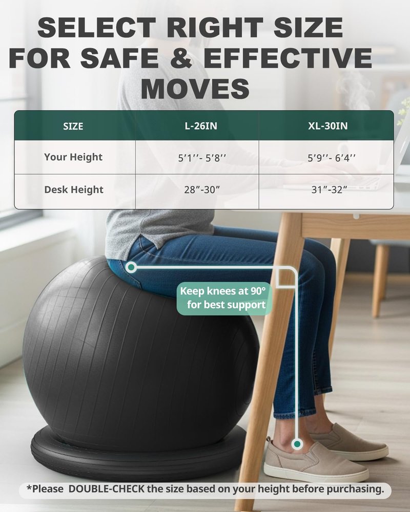 Trideer Yoga Ball Chair with Base for Office Desk, Exercise & Stability Ball Seat, Pilates Ball for Core Training, Pregnancy Ball for Comfort, Back Pain Relief & Active Sitting