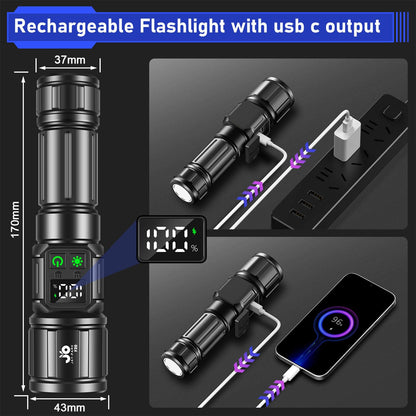 JAY-PARK Flashlights High Lumens, Rechargeable Flashlight 10000 Lumens with Magnetic, Bright Flash Light 9 Modes with 5000 mAh Battery, Tactical Flashlight for Camping, Hiking, Dog Walking