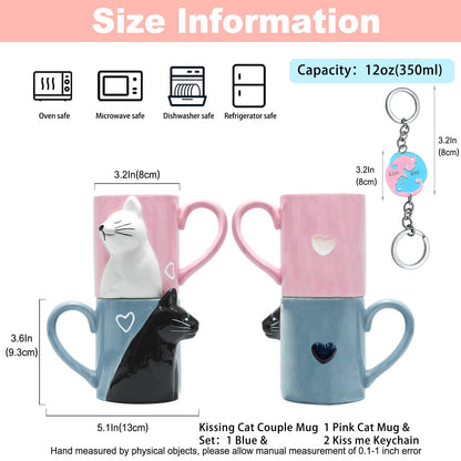 Couple Gifts Cute Kissing Cat Mug Matching Couples Stuff Ceramic Coffee Mugs for Wedding Gifts Anniversary Valentines Engagement Gifts for Couples Cat Lovers 12oz