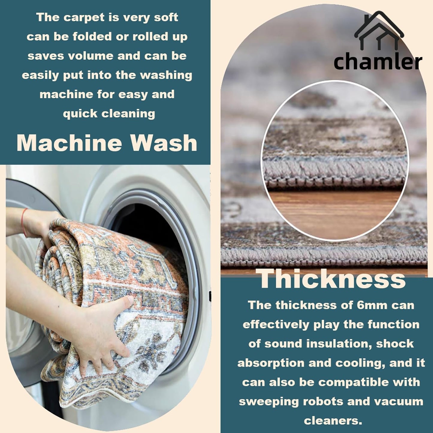 chamler Washable Area Rug 9x12 Boho Chic Medallion Distressed Design Non-Shedding Easy Care Ideal for High Traffic Areas in Rug for Living Room Bedroom Office Coffee Table Large Carpet