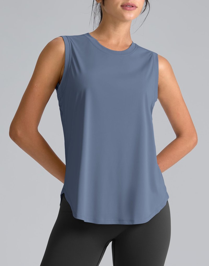 SANTINY Women's Sleeveless Workout Tops Breathable Lightweight Active Tennis Yoga Shirts Athletic Running Tank Tops for Women (Slate Blue_M)