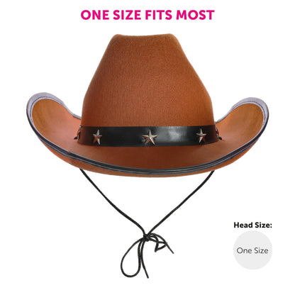 Adults Cowboy Accessory Set - Pack of 1 - Brown Star Studded Cowboy Hat and Red Paisley Bandana - Wild West Western Sheriff Fancy Dress Costume Accessory Set