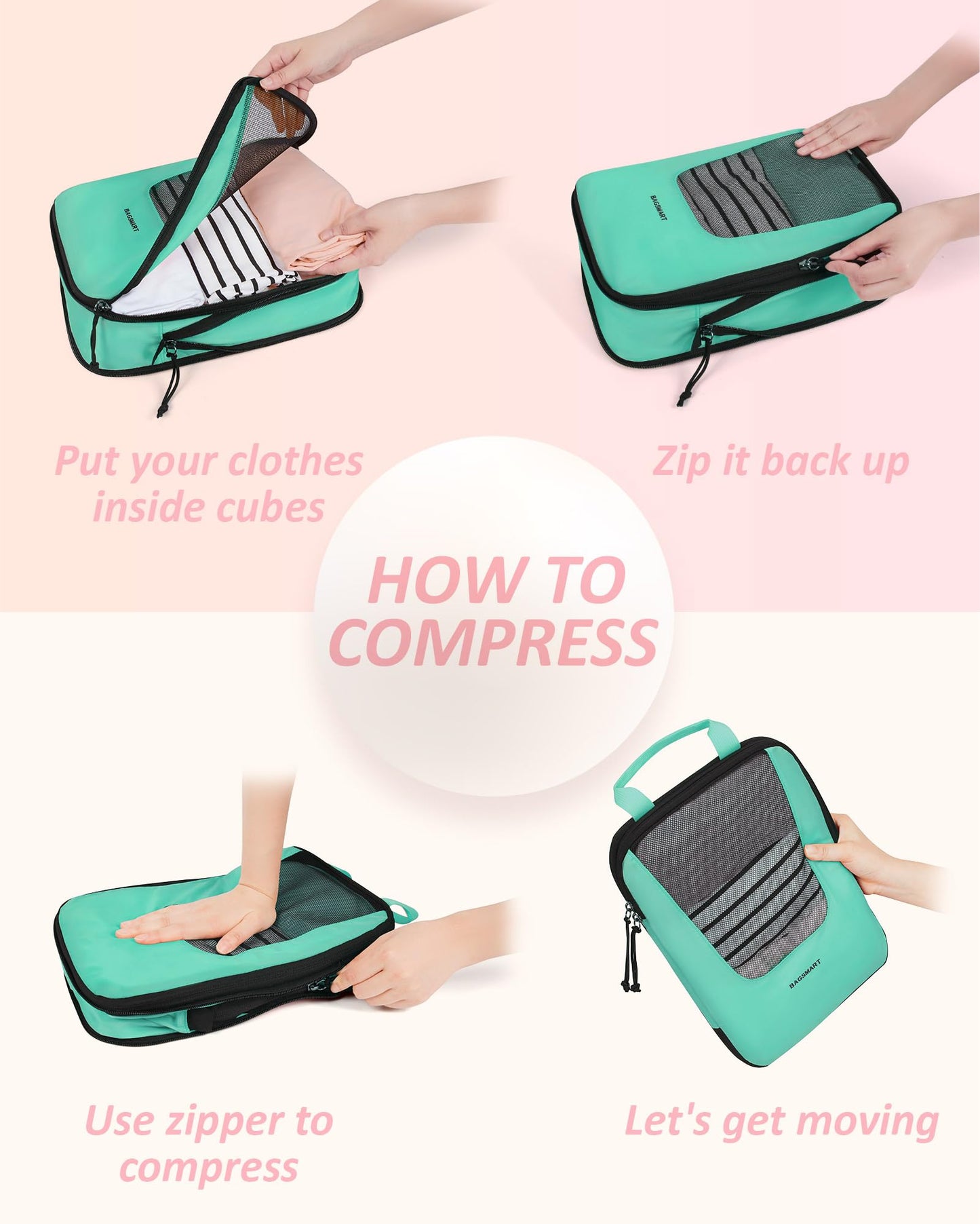 BAGSMART Compression Packing Cubes for Travel, 6 Set Packing Cubes for Suitcases, Lightweight Luggage Organizer Set Cubes for Business Travel Essentials