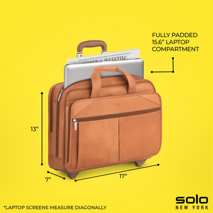 Solo Walker 15.6 Inch Laptop Bag, One Size, Walker Laptop Bag with Wheels, Leather, Skin-Coloured, Standard Size, Walker Leather Laptop Bag